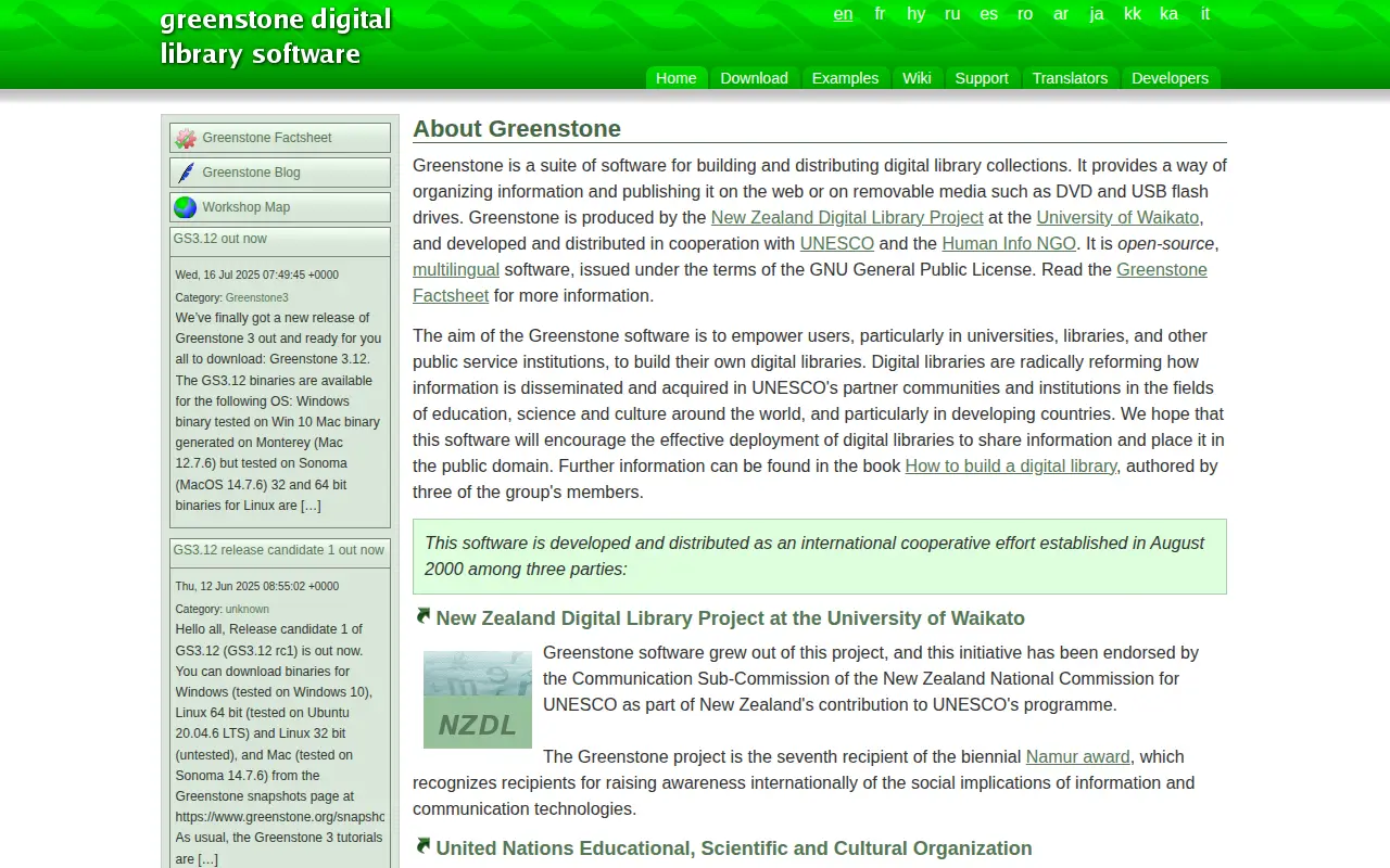 Greenstone website preview