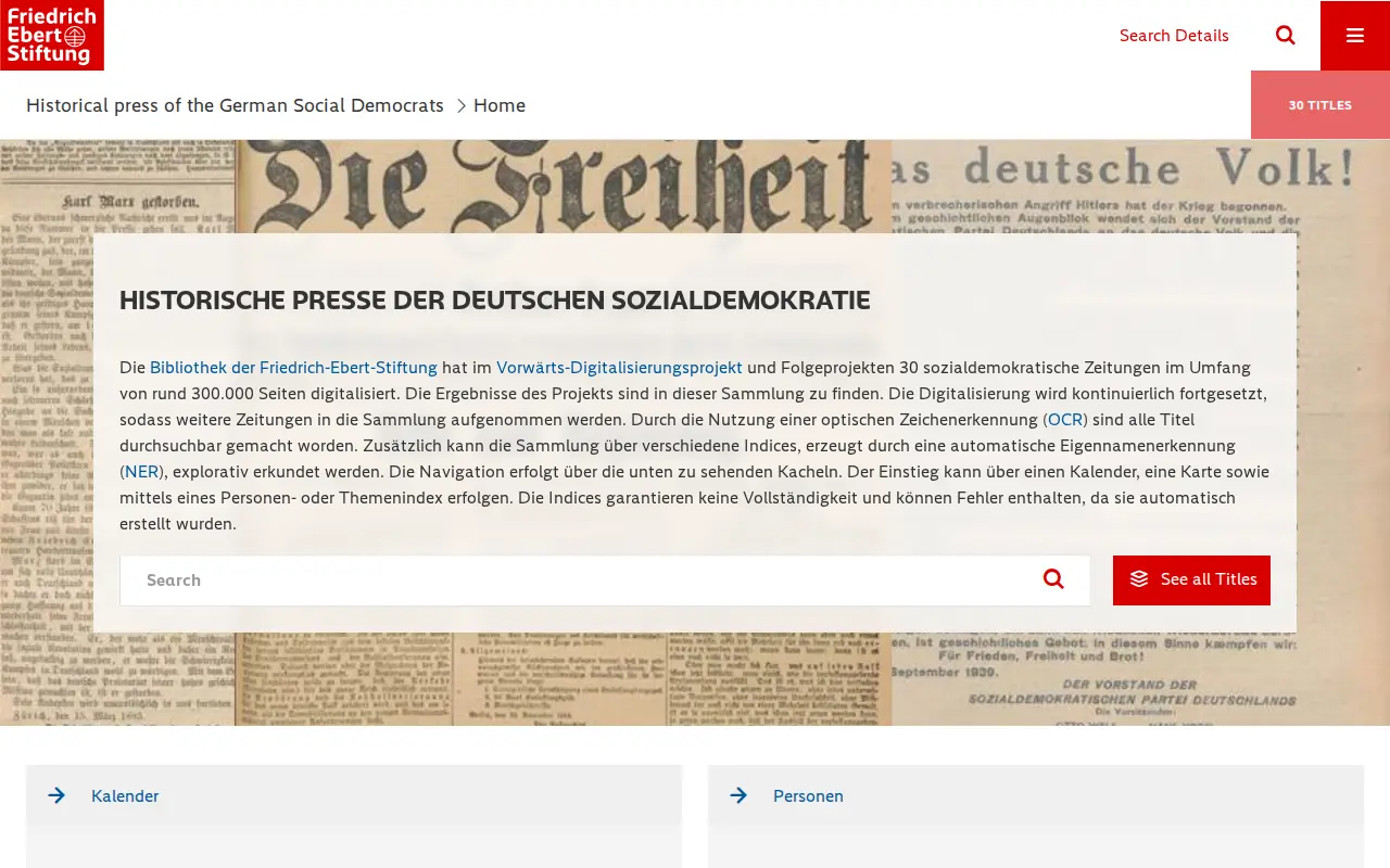 Historical press of German social democracy online website preview