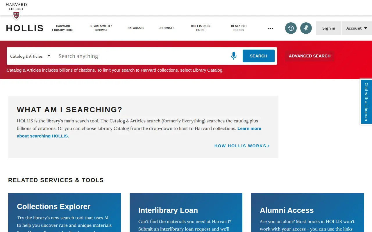 HOLLIS website preview
