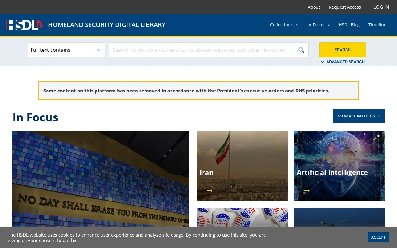 Homeland Security Digital Library website preview
