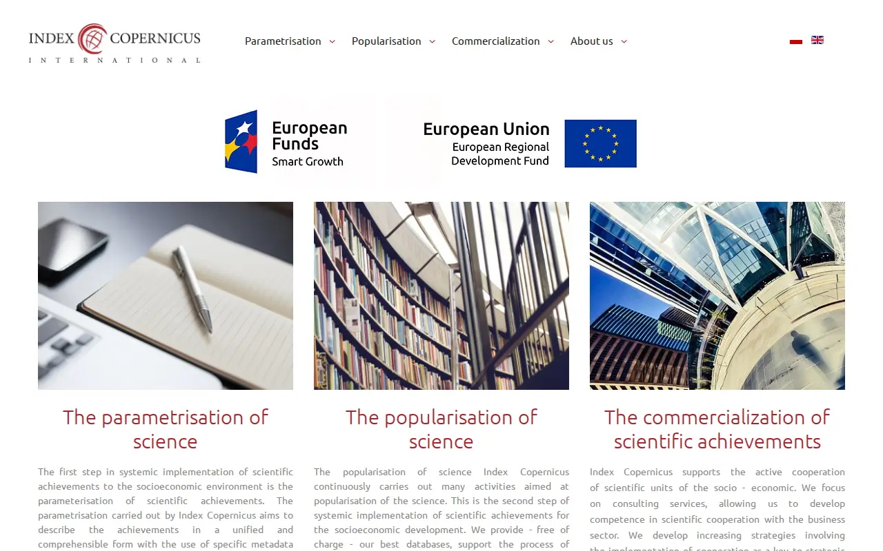 Index Copernicus website preview
