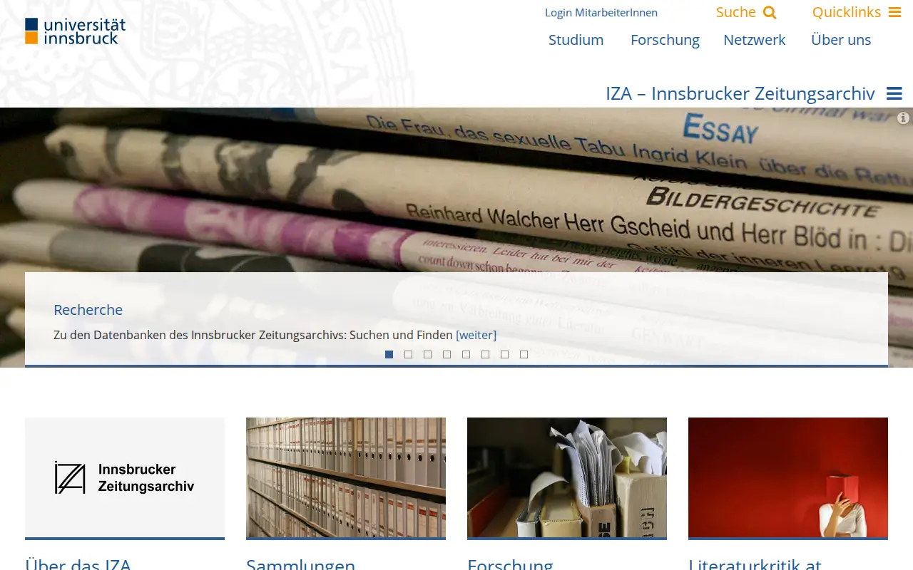 Innsbrucker Zeitungsarchiv website preview