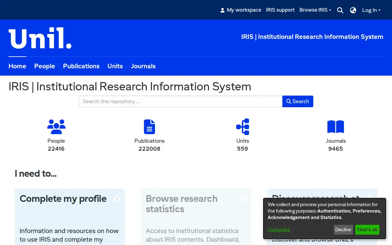 IRIS UniL website preview