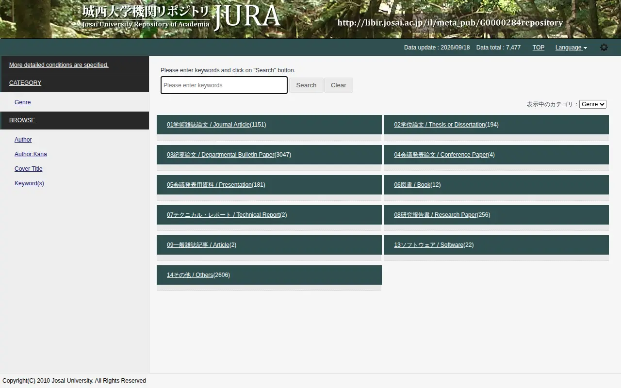 JURA (Josai University Repository of Academia) website preview