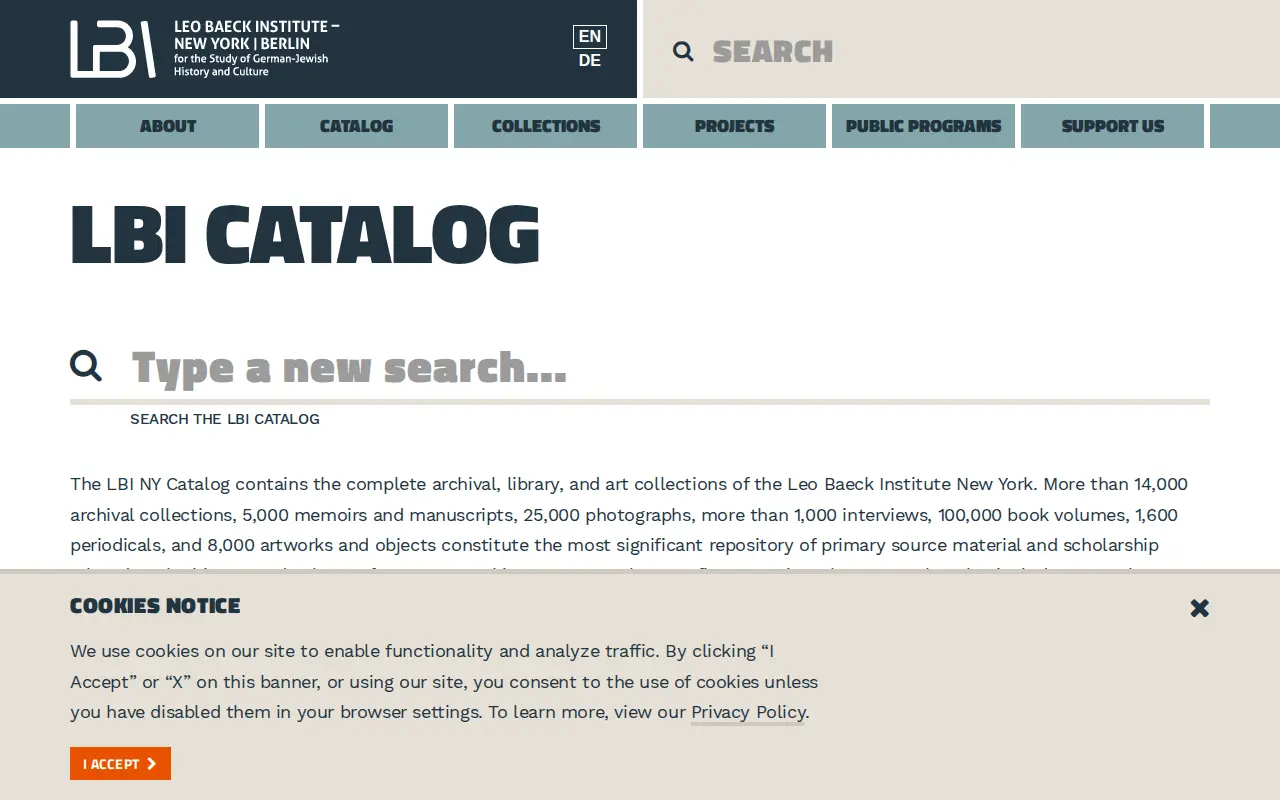 Leo Baeck Institute Online Catalog website preview