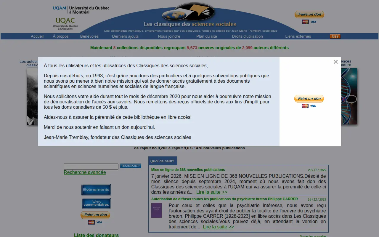 Les Classiques des sciences sociales website preview