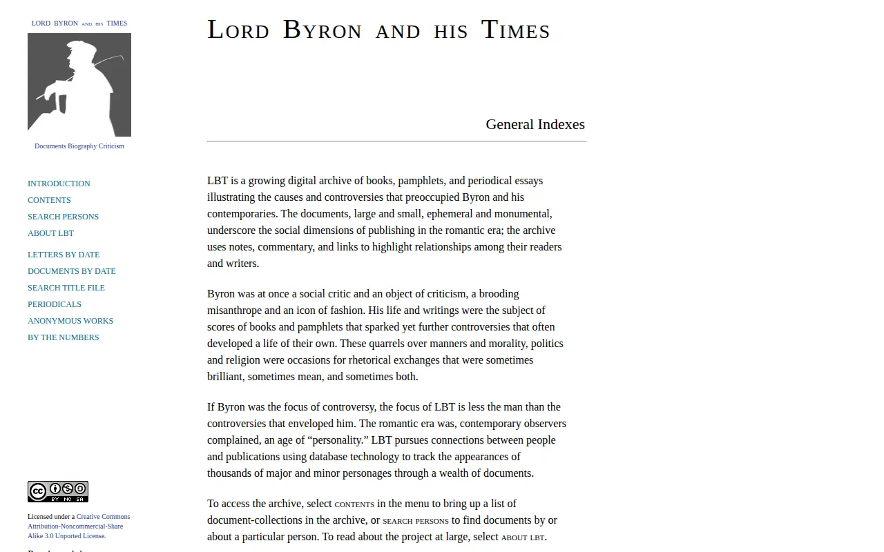 Lord Byron and his Times website preview