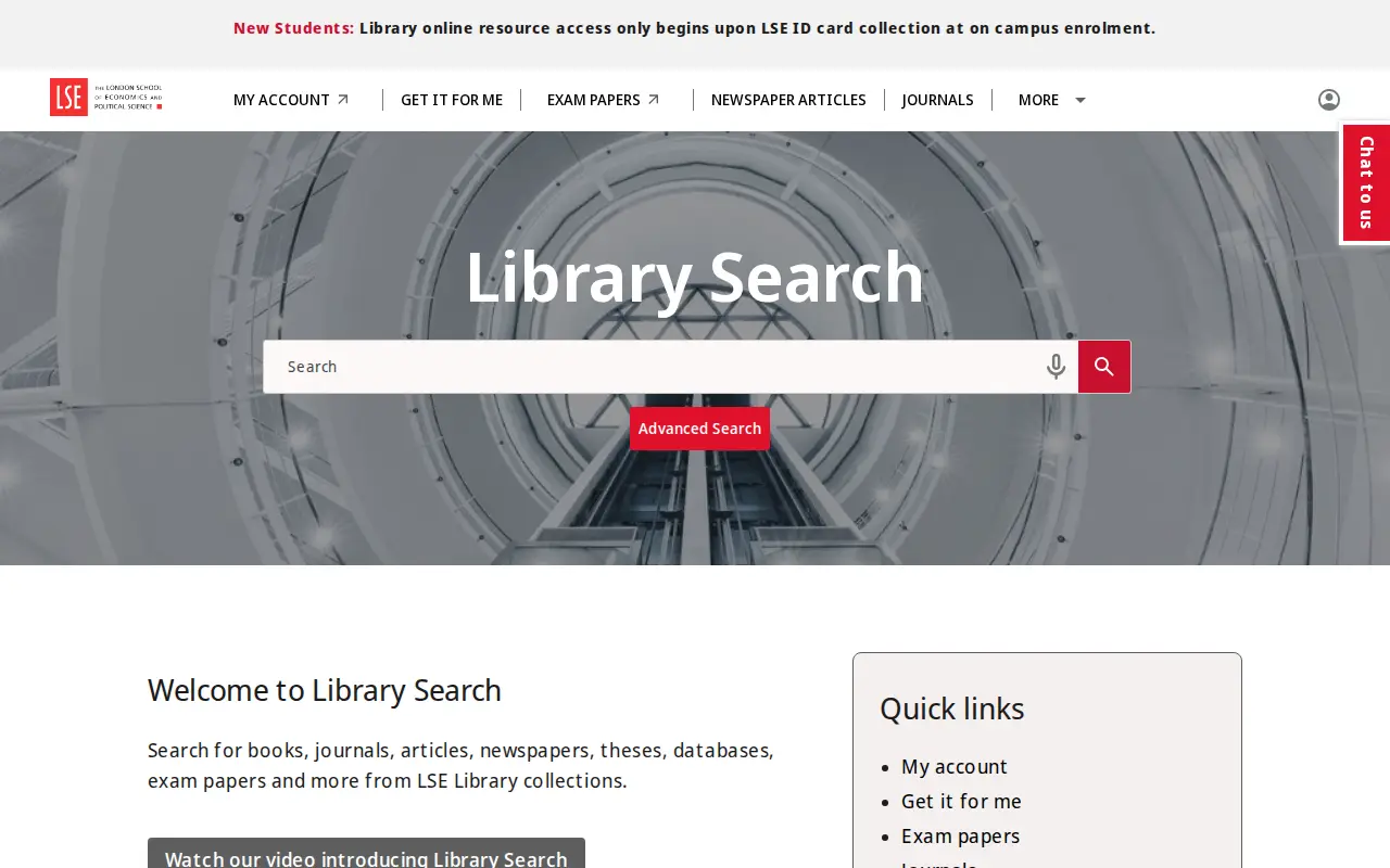LSE Library online catalogue website preview