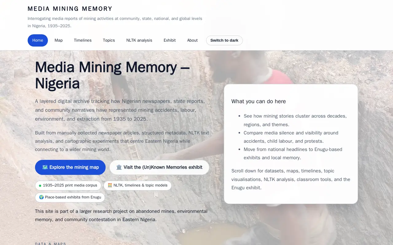 Media Mining Memory in Nigera website preview