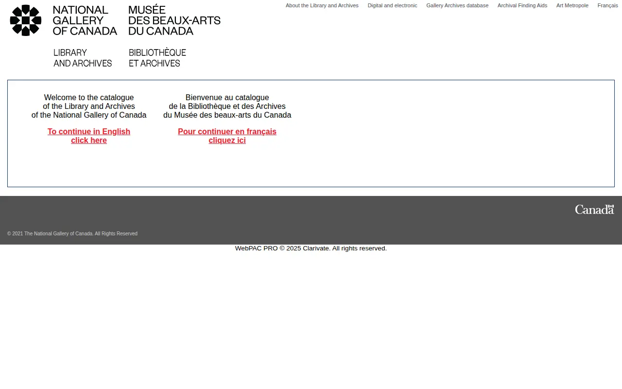 National Gallery of Canada Library and Archives Catalogue website preview