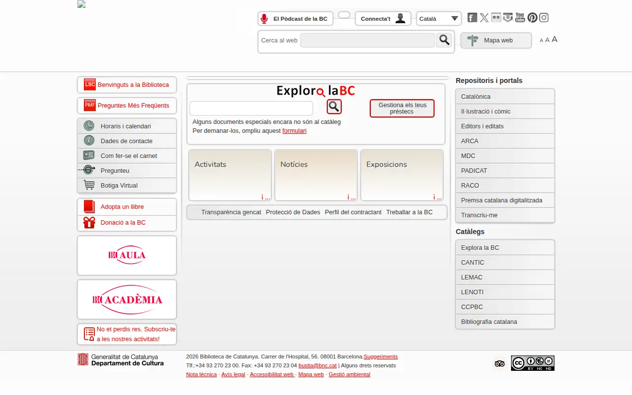 National Library of Catalonia website preview