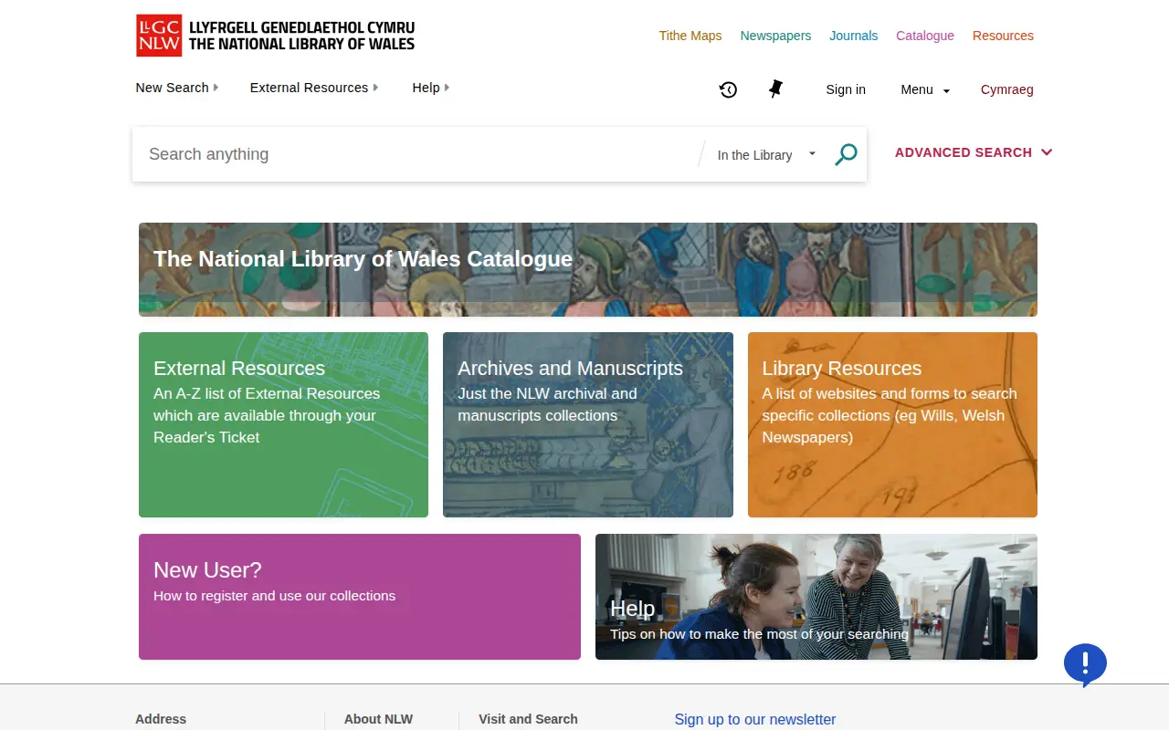 National Library of Wales Catalogue website preview