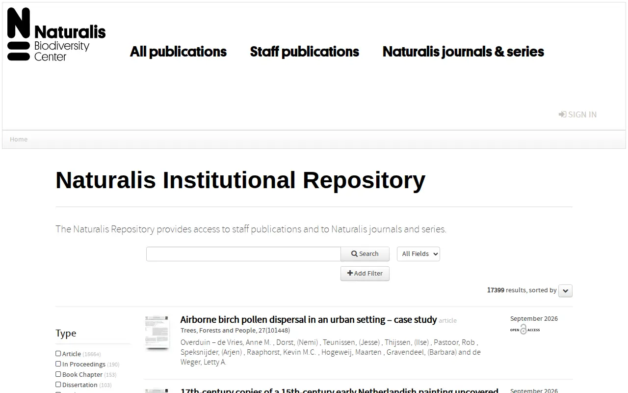Naturalis Institutional Repository website preview