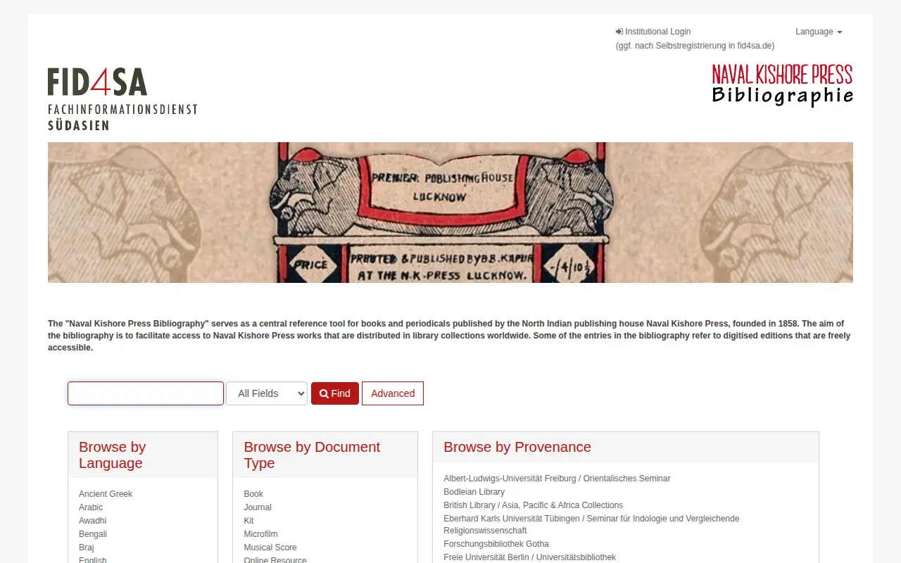 Naval Kishore Press Bibliography website preview