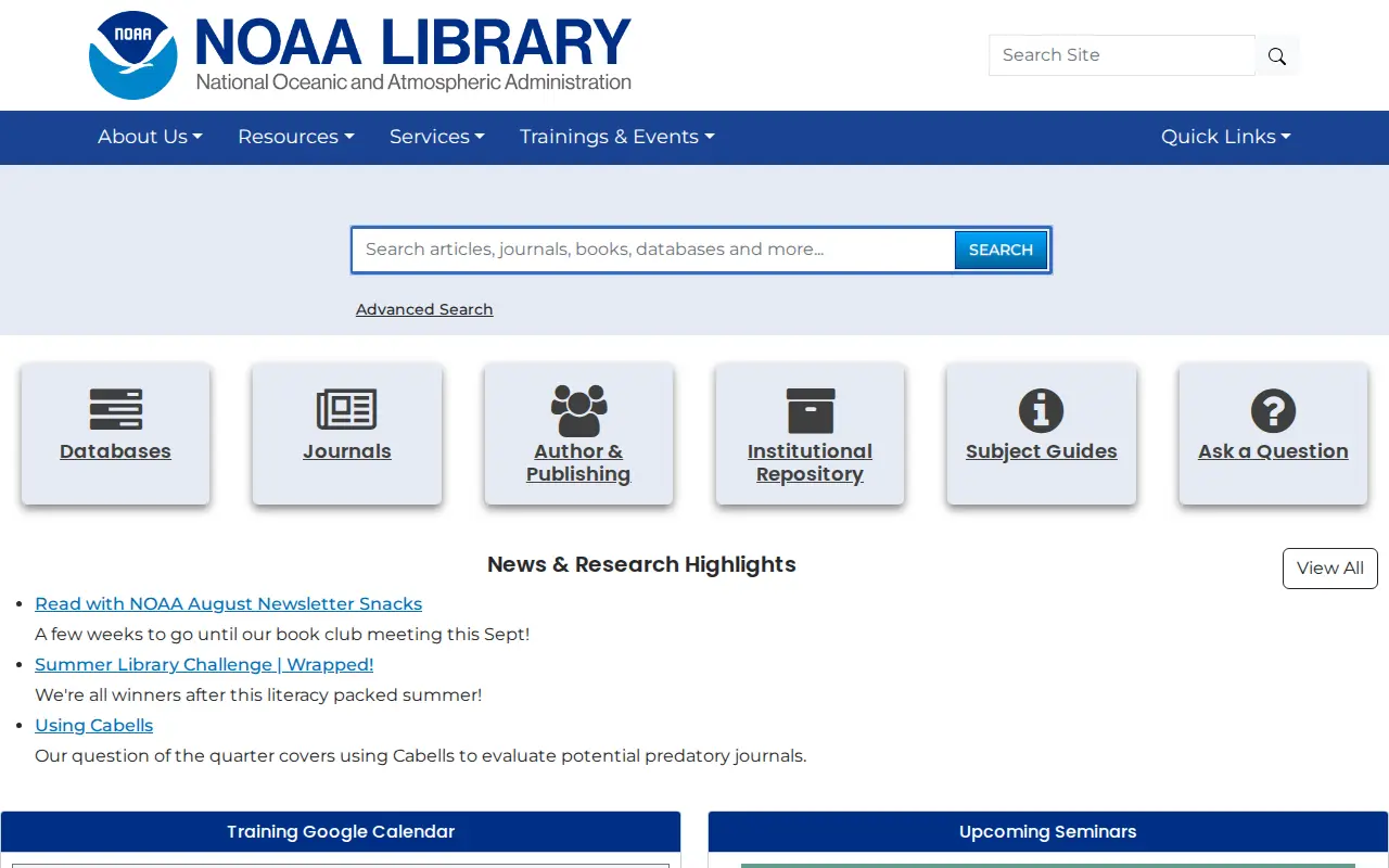 NOAA Central Library website preview
