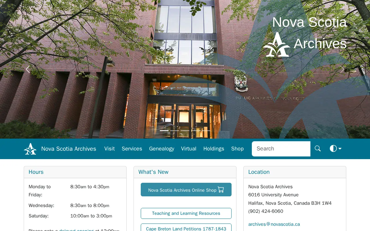 Nova Scotia Archives and Records Management website preview