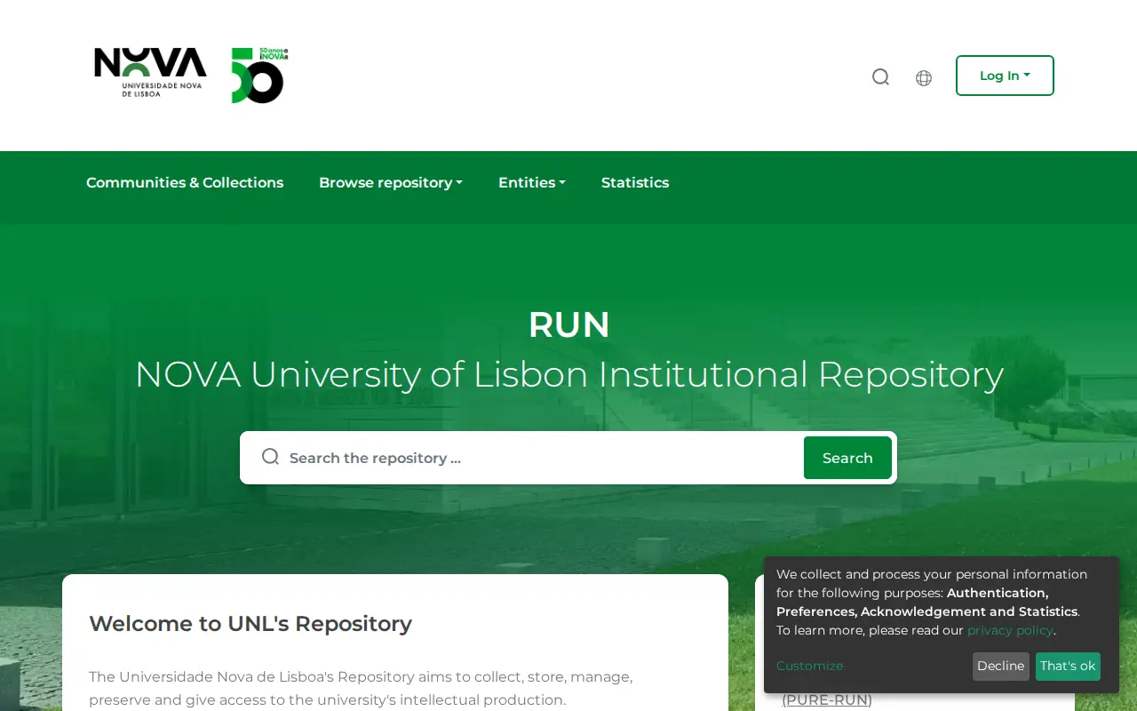 NOVA University Lisbon's repository website preview