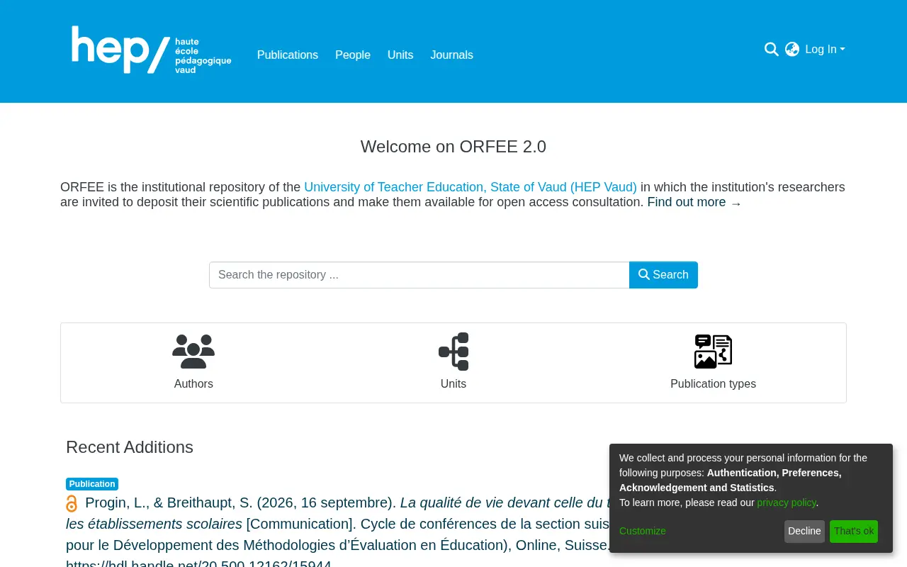 ORFEE website preview
