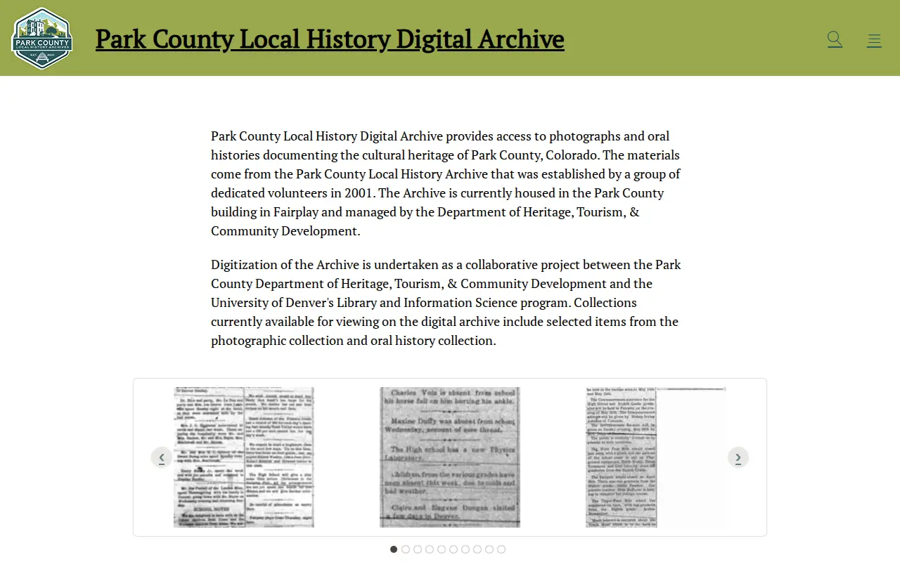 Park County Local History Archive website preview