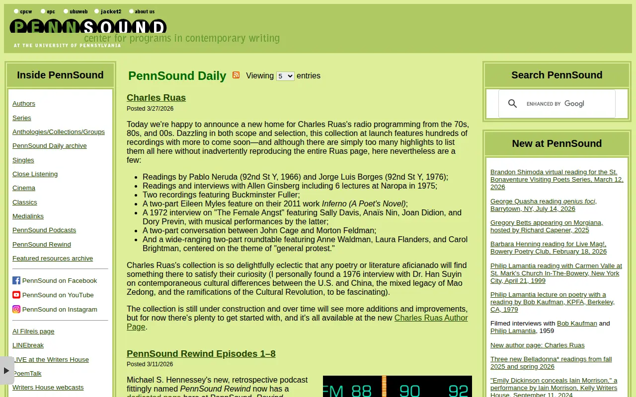 PennSound website preview