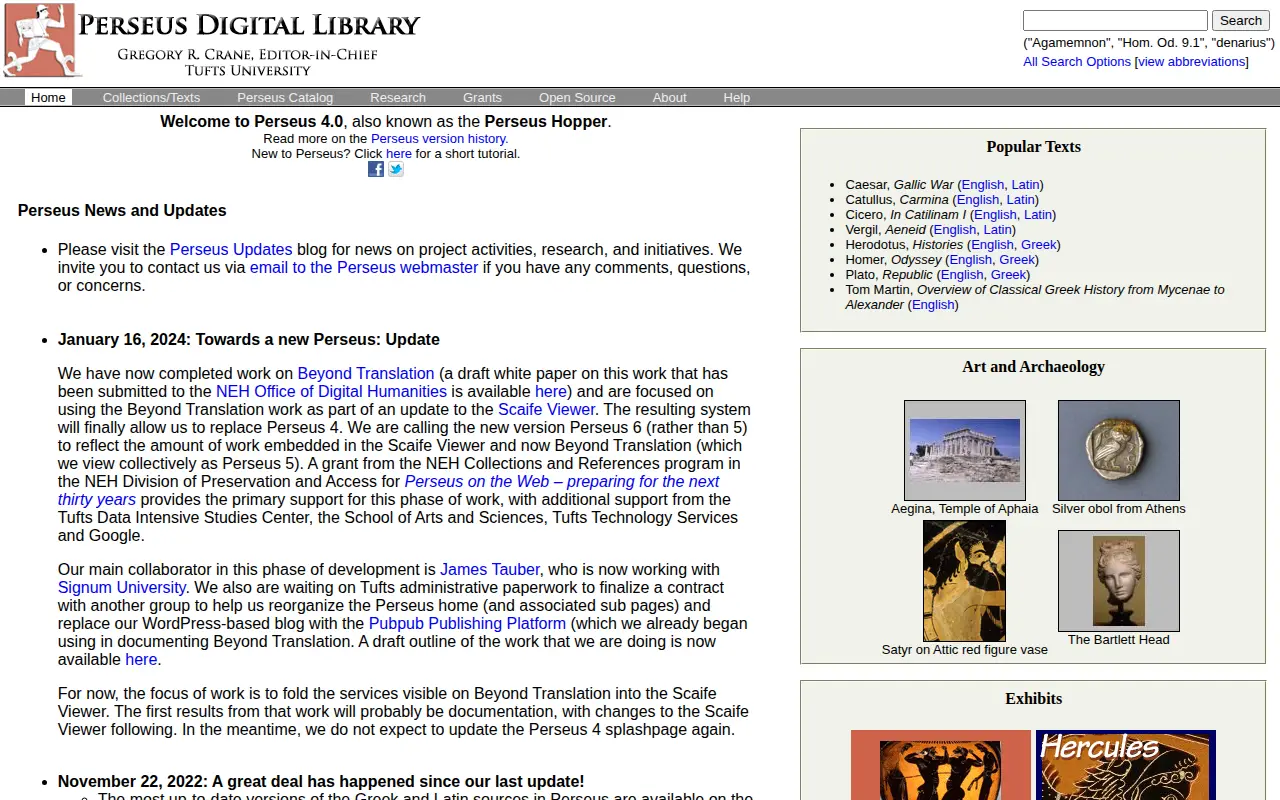 Perseus Digital Library website preview