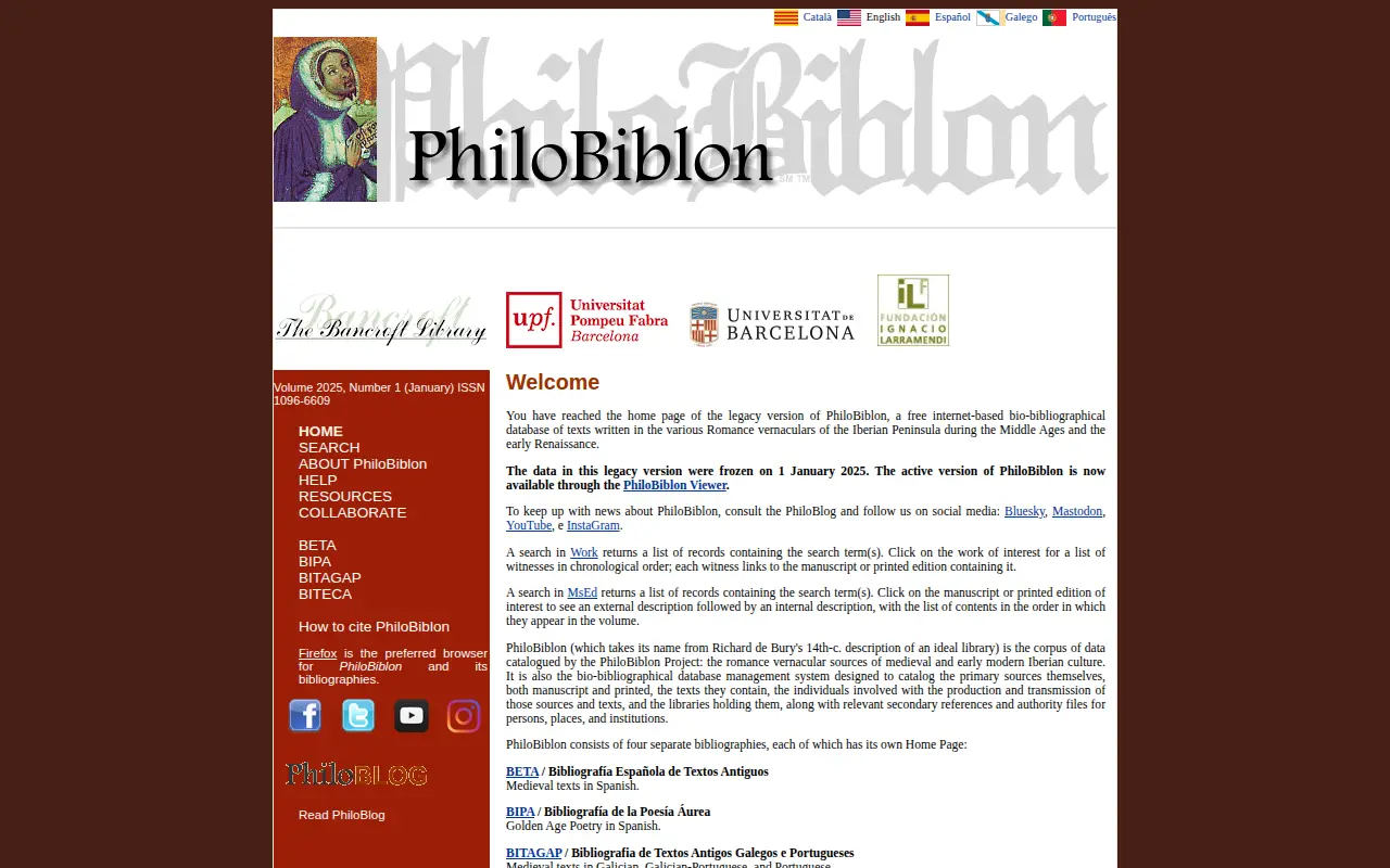 Philobiblon website preview
