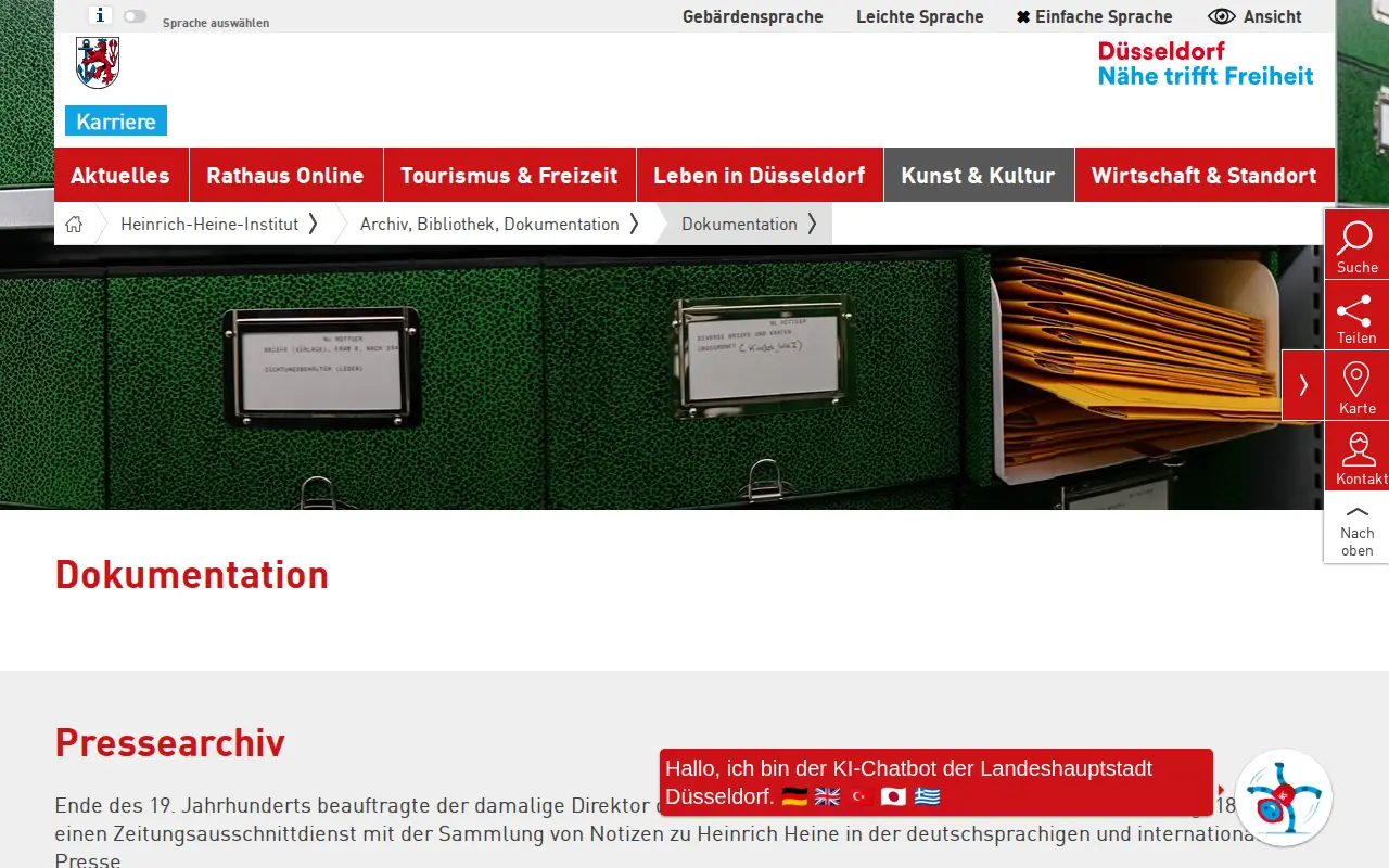 press archive of the Heinrich-Heine-Institute website preview