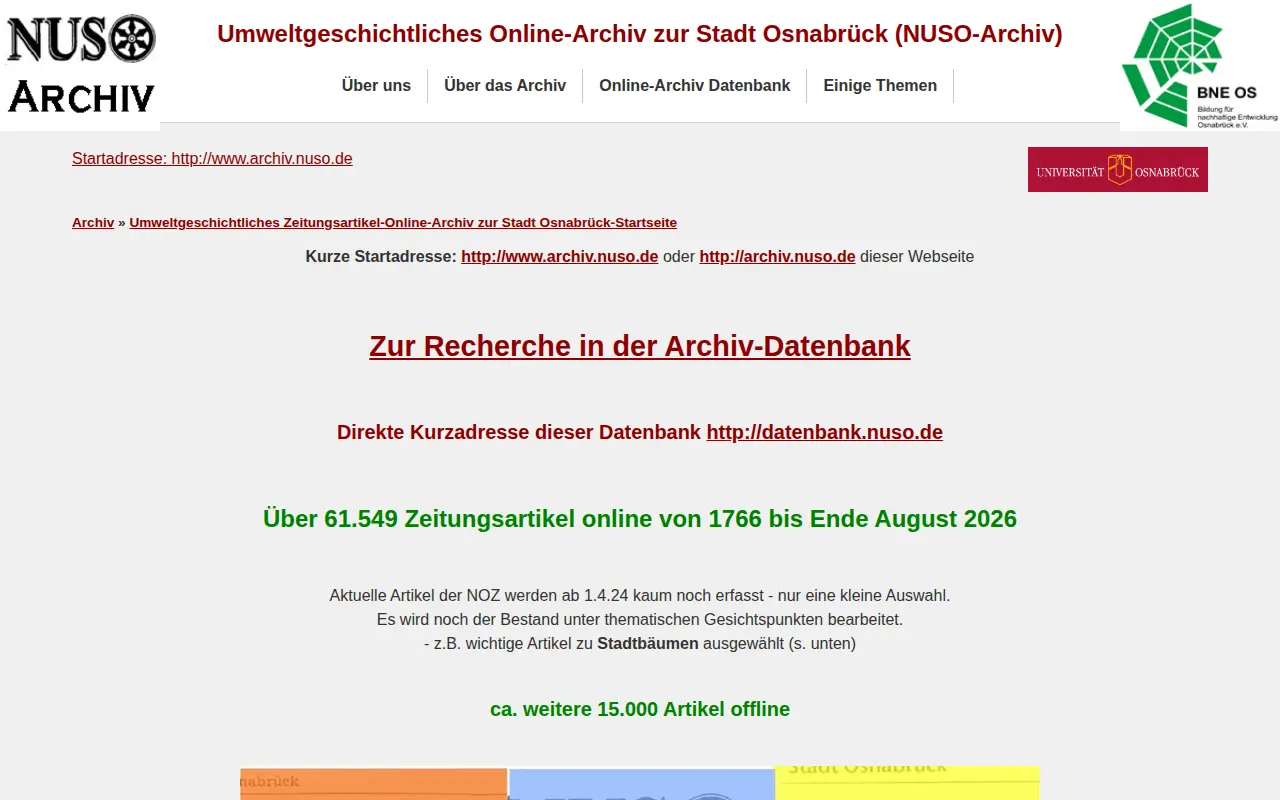 press archives on the environmental history of Osnabrück website preview