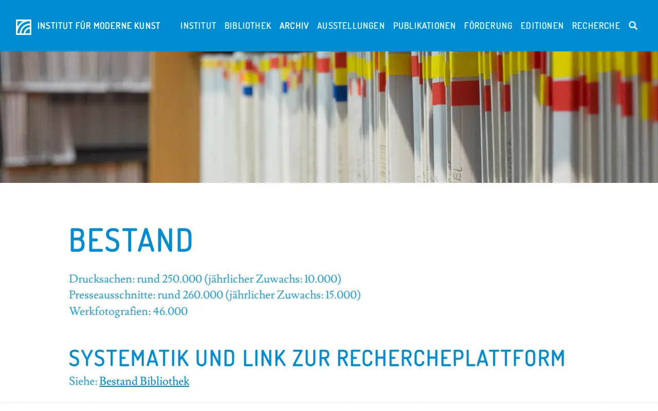 Pressearchiv des Instituts für moderne Kunst Nürnberg website preview