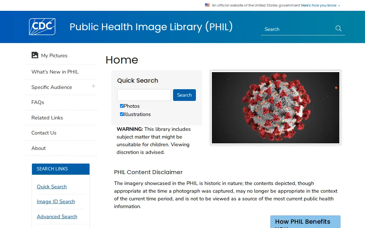 Public Health Image Library website preview