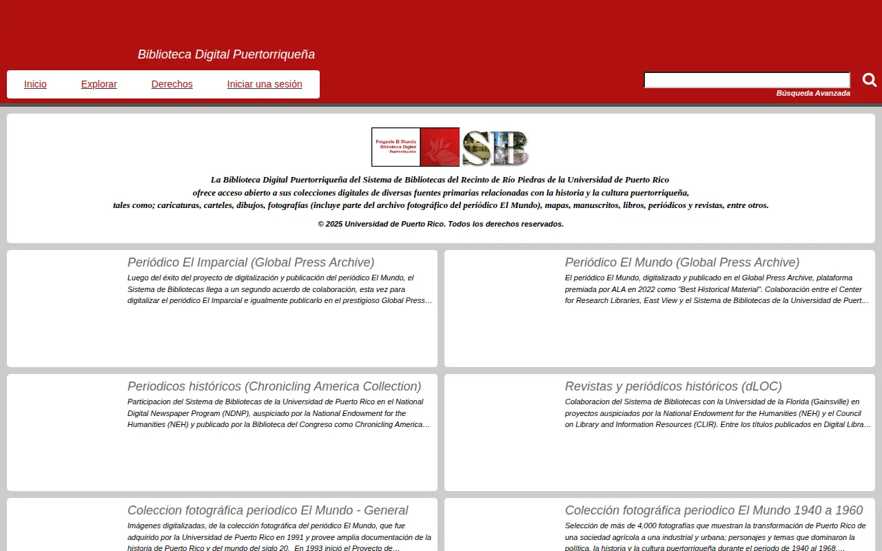 Puerto Rican Digital Library website preview