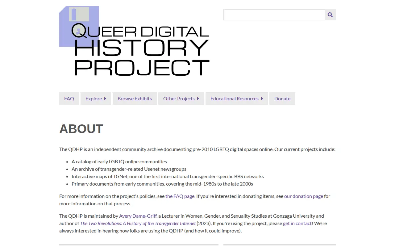 Queer Digital History Project (QDHP) website preview