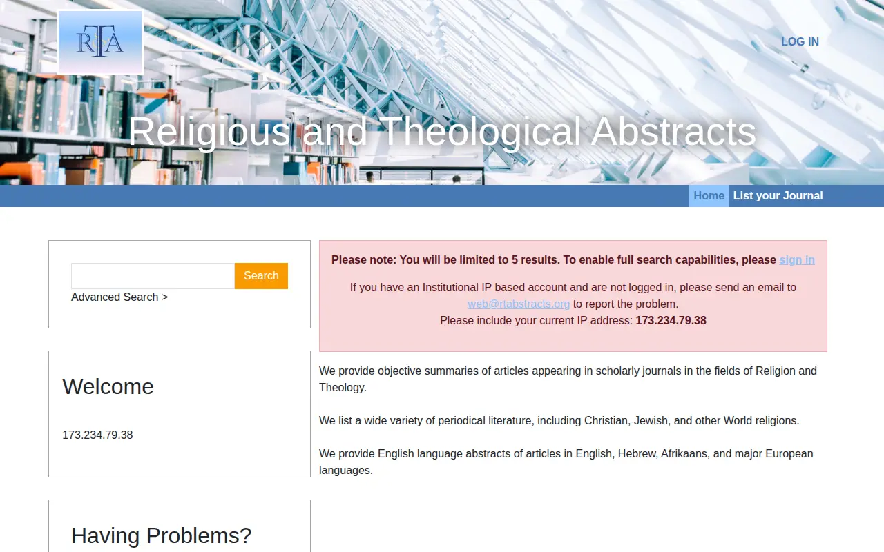Religious and Theological Abstracts website preview