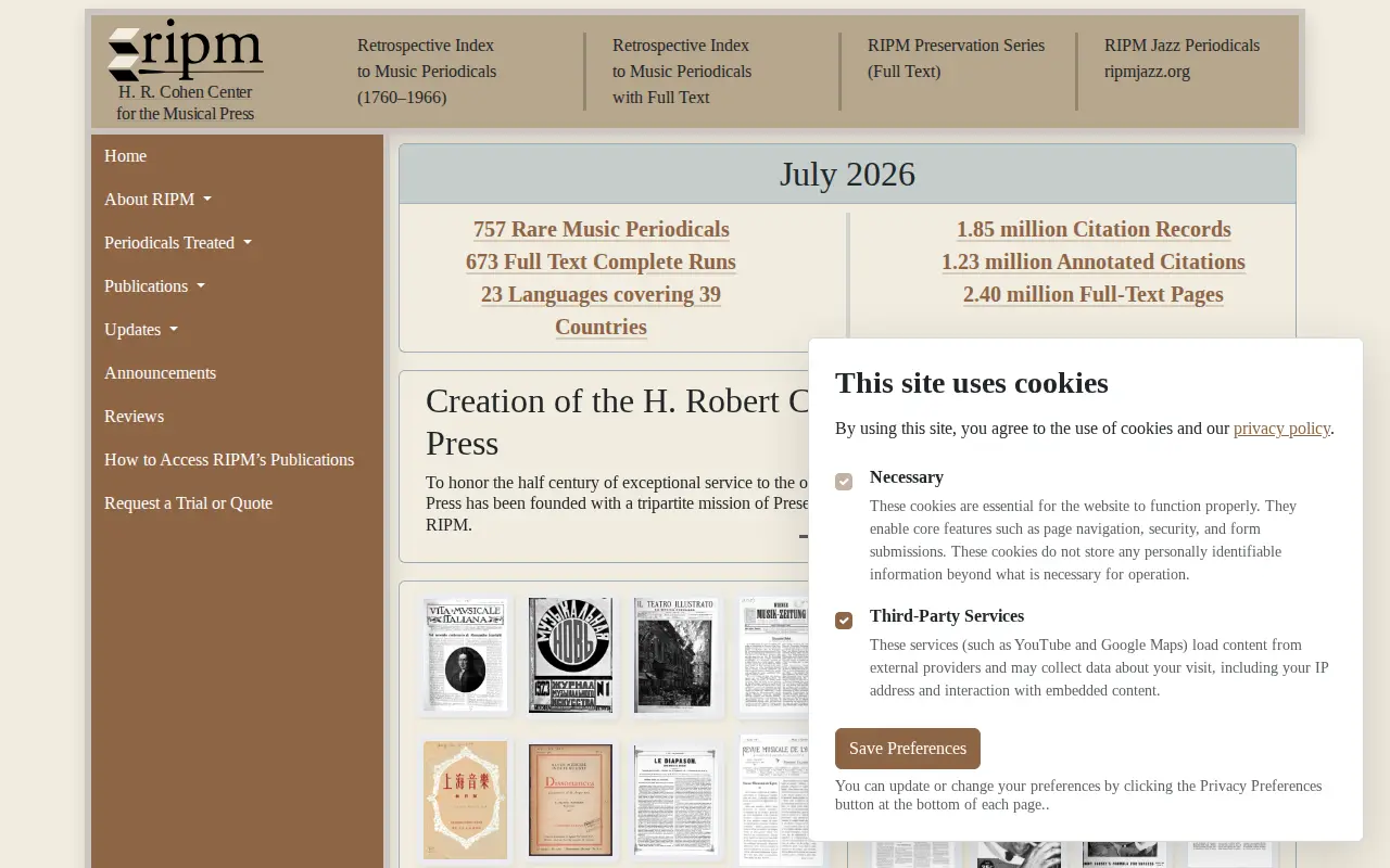 Répertoire international de la presse musicale website preview