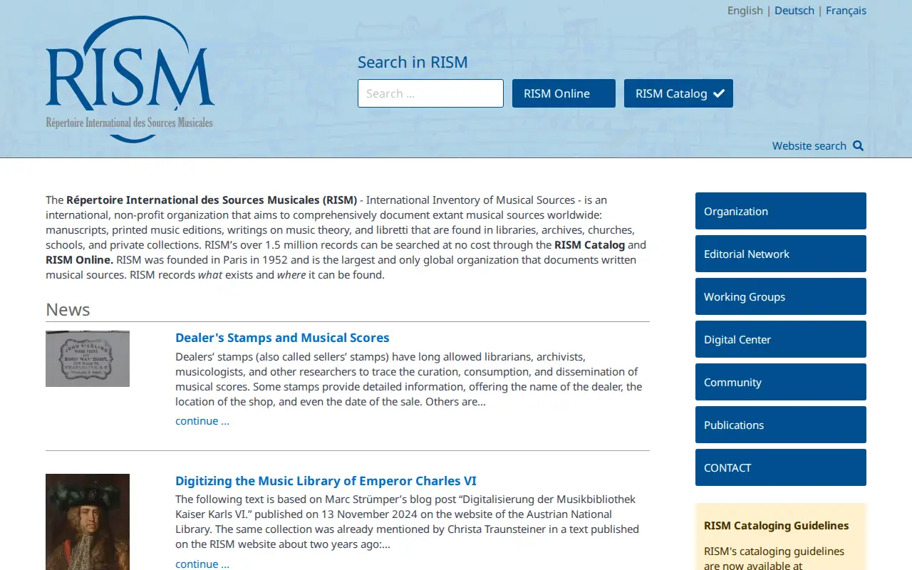 Répertoire International des Sources Musicales website preview
