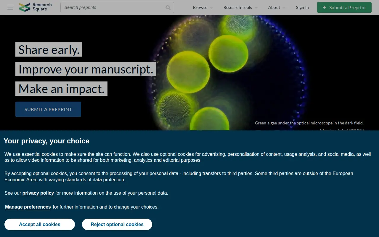 Research Square website preview