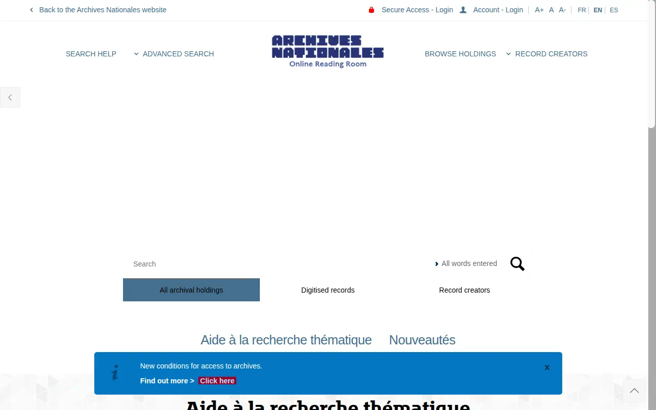 Salle de lecture virtuelle (Archives nationales de France) website preview