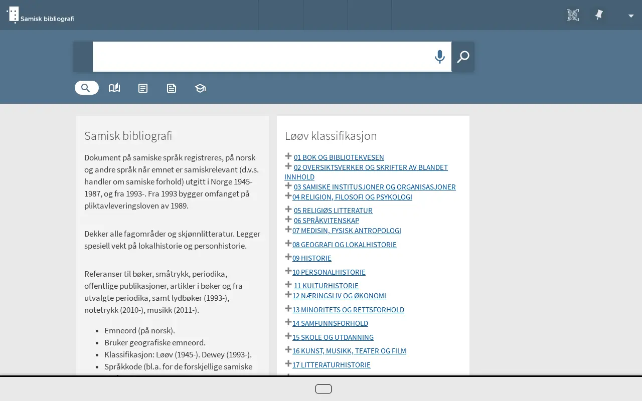 Sámi bibliography website preview