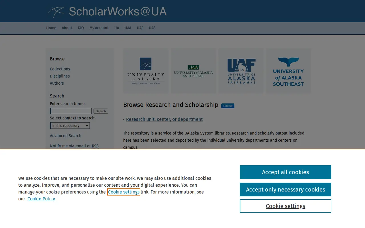 ScholarWorks@UA website preview