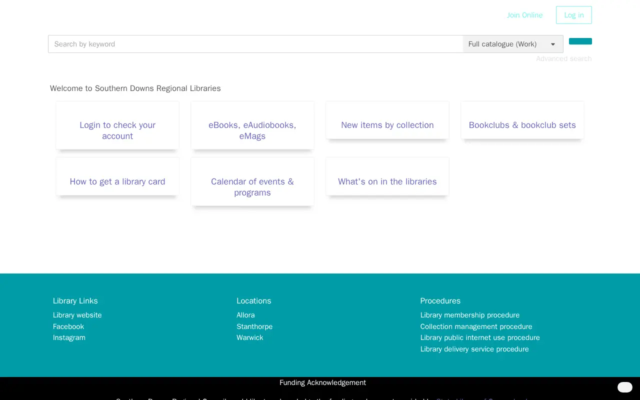 Southern Downs Regional Library Catalogue website preview