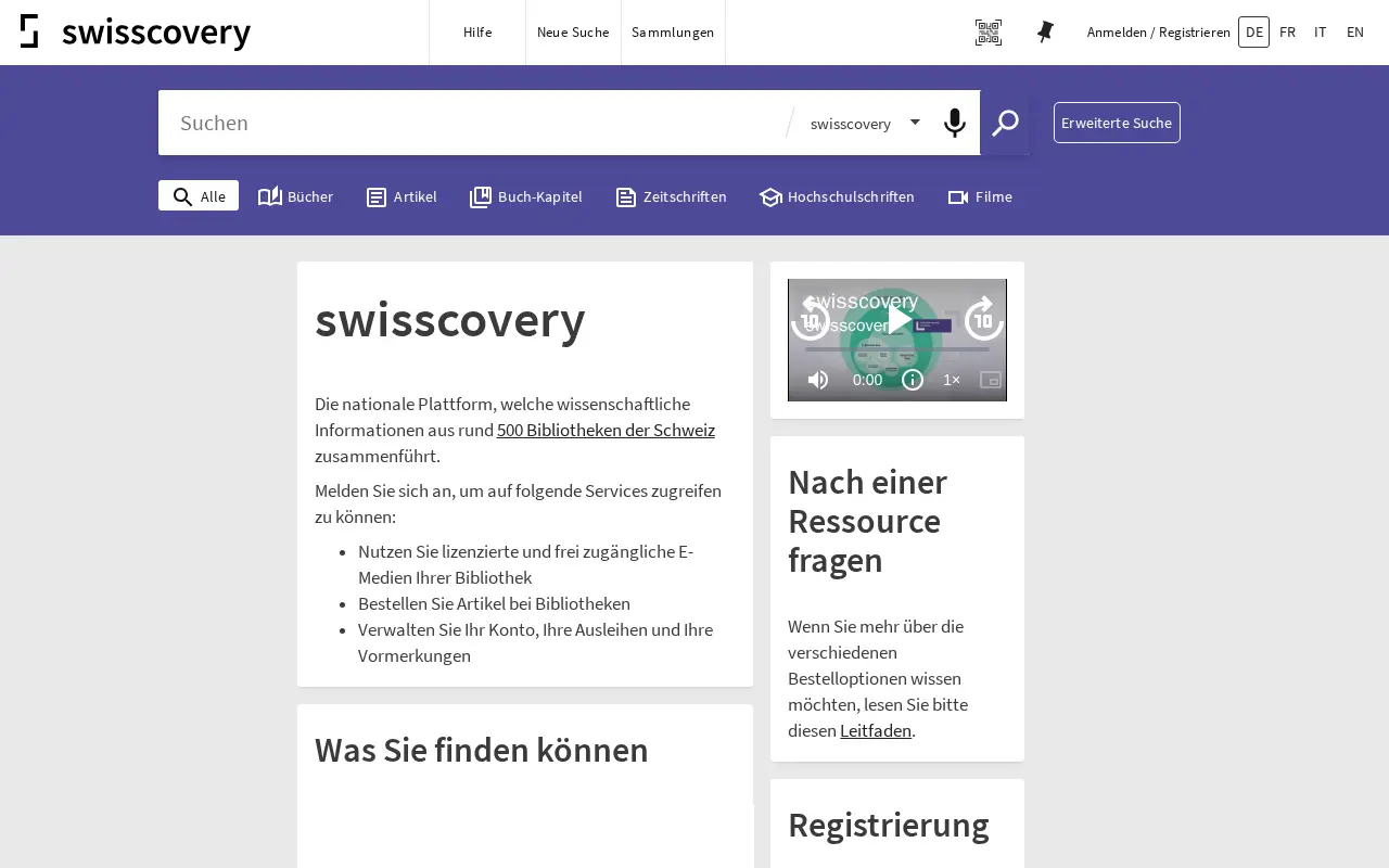 swisscovery website preview