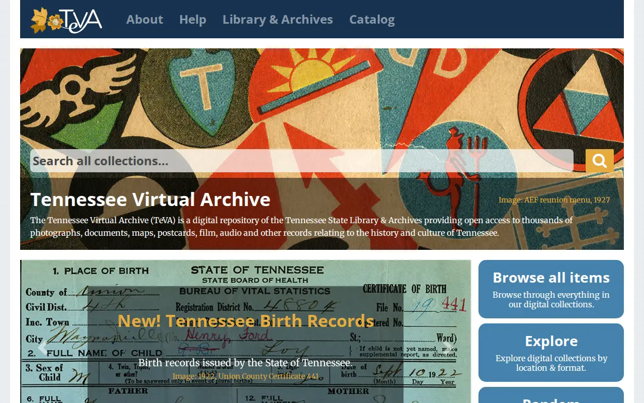 Tennessee Virtual Archive website preview