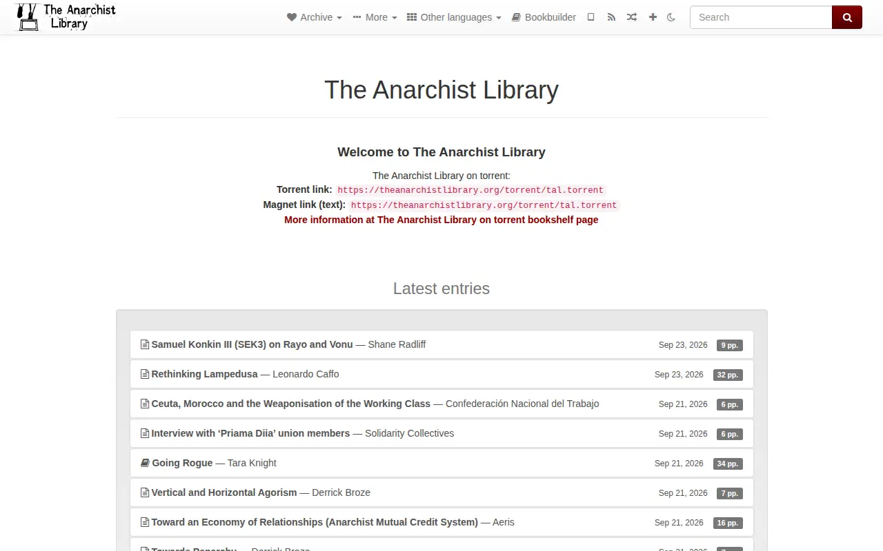 the Anarchist Library (multilingual) website preview