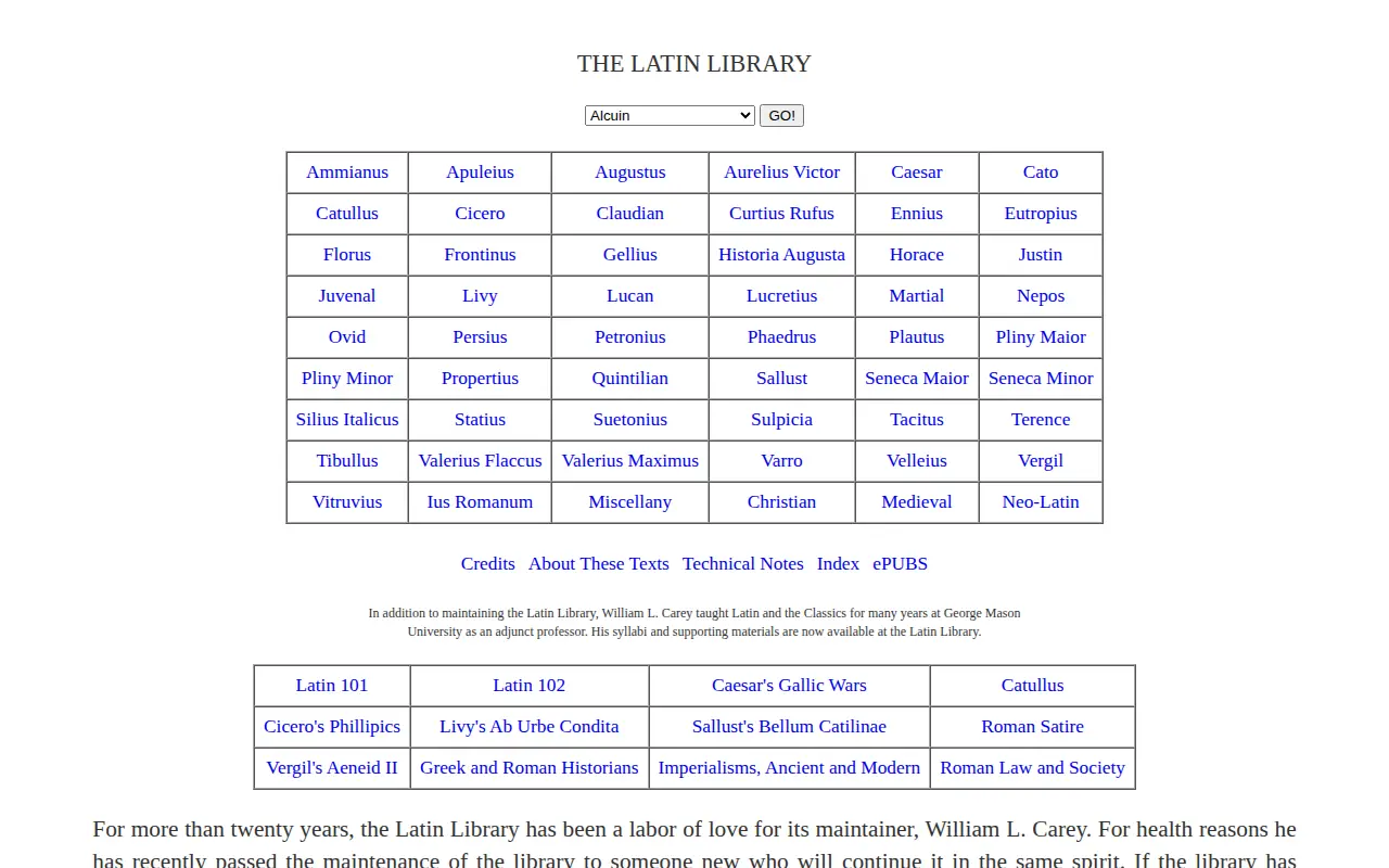 The Latin Library website preview
