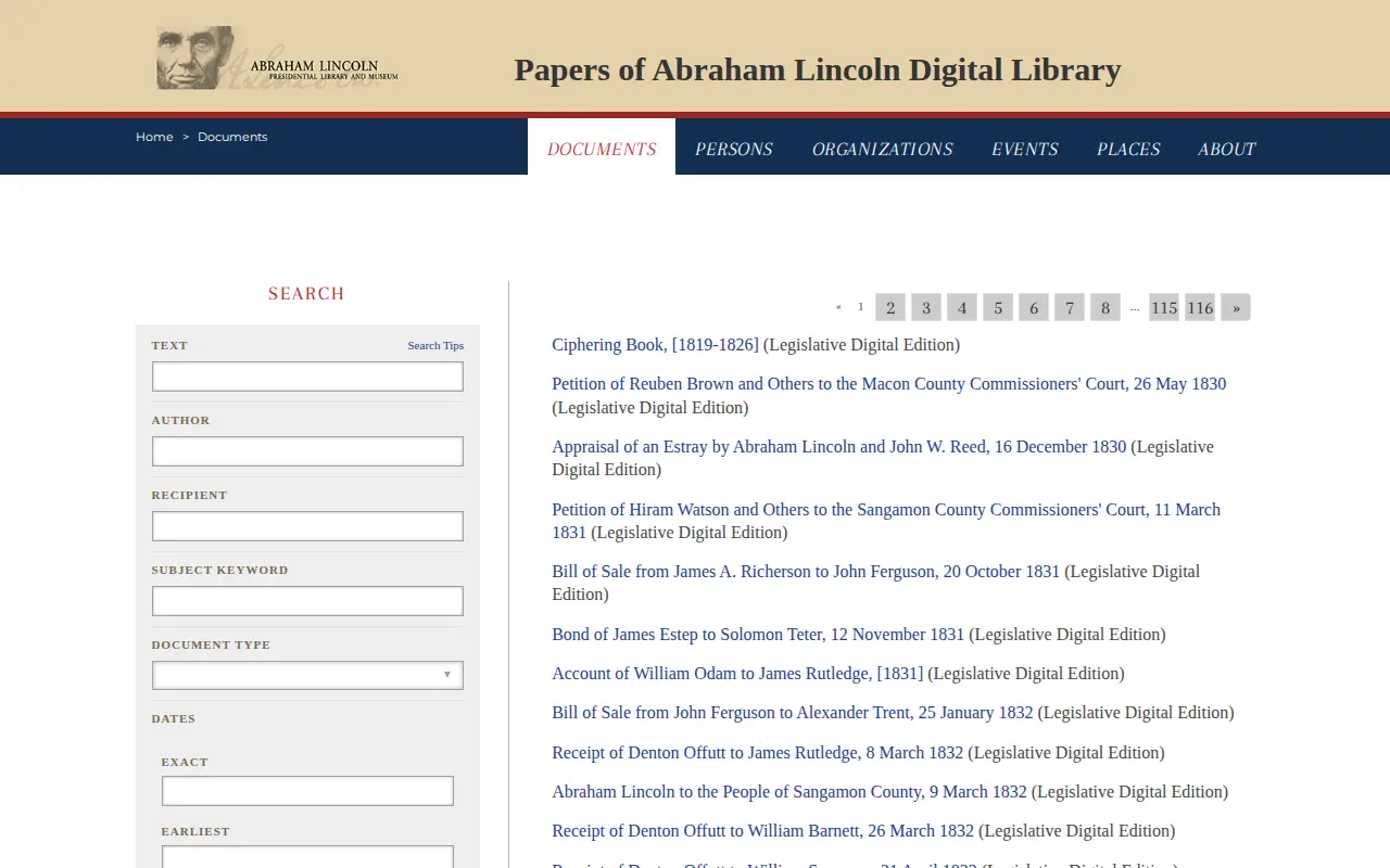 The Papers of Abraham Lincoln website preview