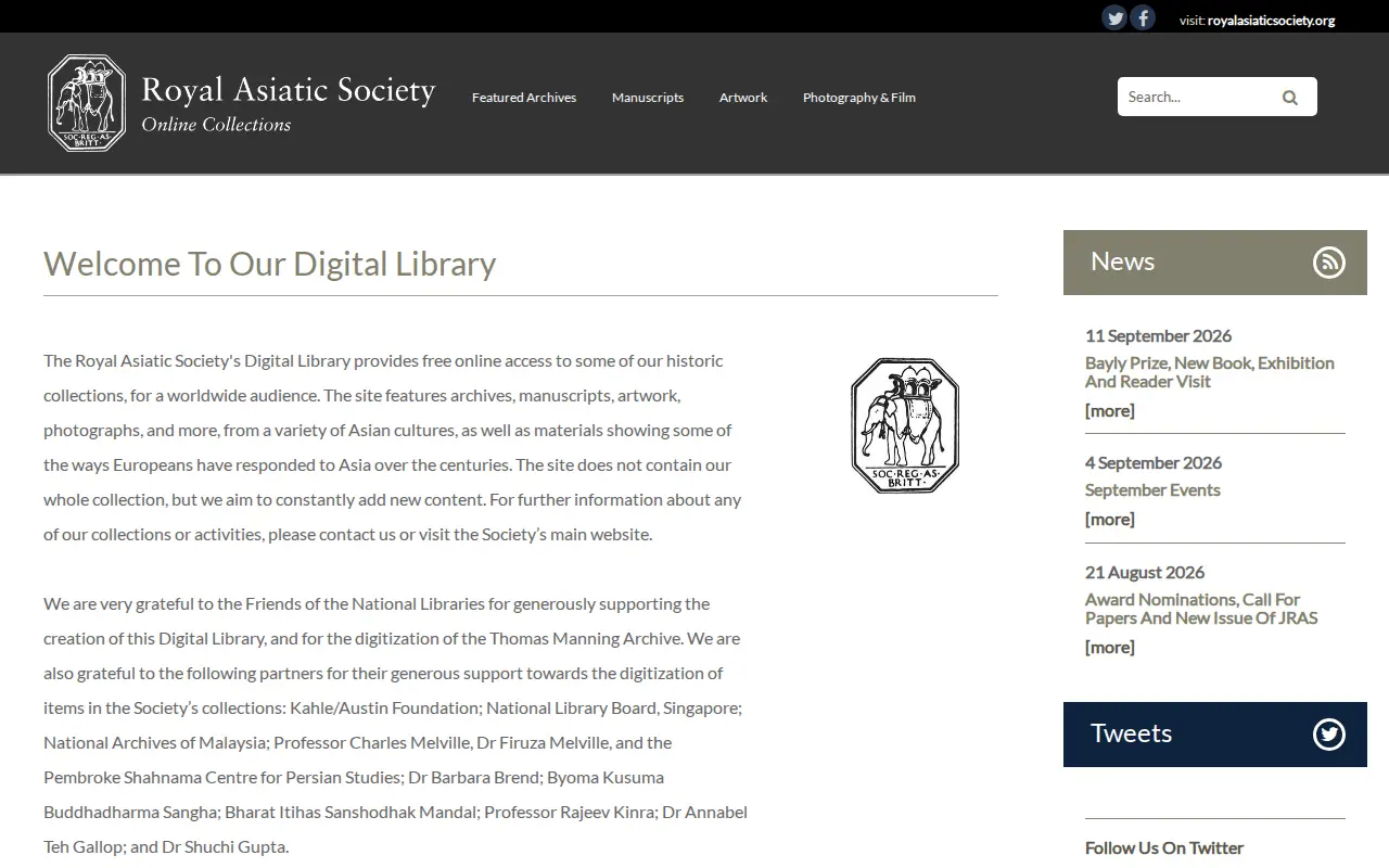 The Royal Asiatic Society's Digital Library website preview