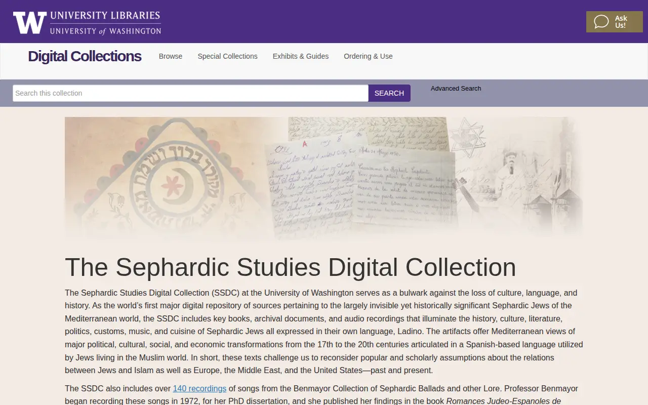 The Sephardic Studies Digital Collection website preview