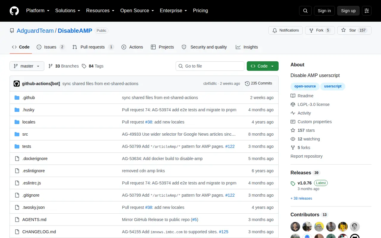 DisableAMP website preview