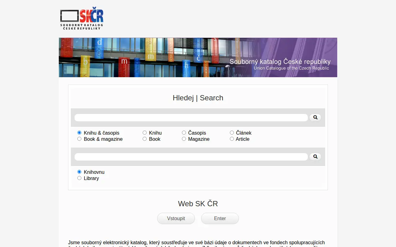 Union catalogue of Czech Republic website preview