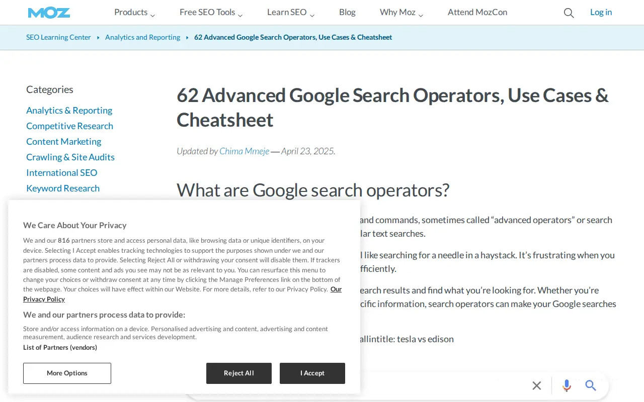 Search Operators website preview